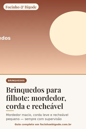 Capa vertical do guia: Brinquedos para filhote: mordedor, corda e recheável