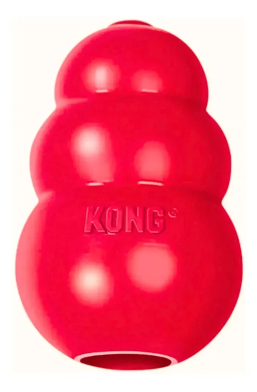 Brinquedo Kong Classic vermelho de borracha, em formato de bonecos empilhados, com a marca KONG em relevo